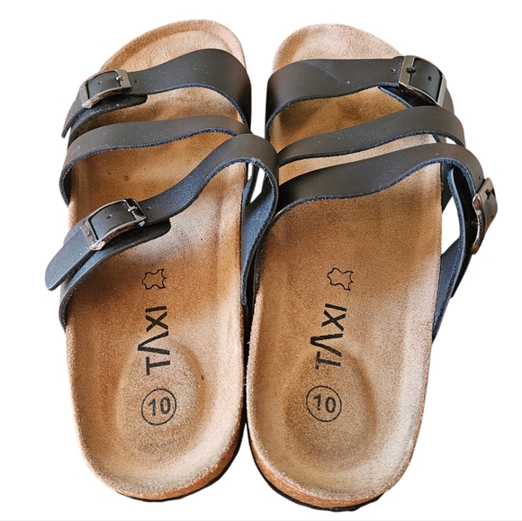 Taxi Women's Leonora Leather Buckle Strappy Black Casual Sandals Slip-on Size 10 - Picture 9 of 10